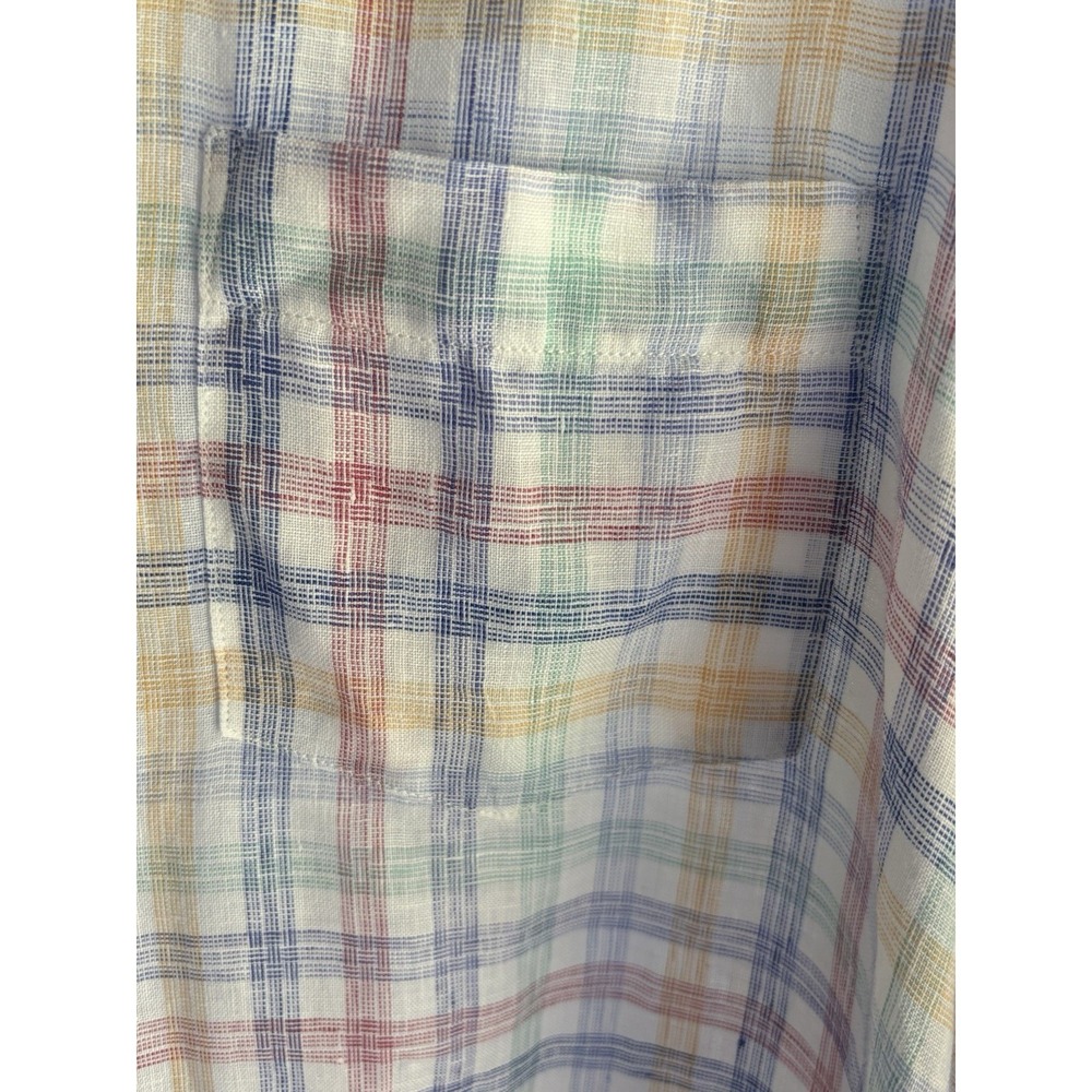 Peter Millar XXL Crown Sport 100% Linen Hammer Mock Plaid Sport Shirt Pastel - Picture 4 of 7
